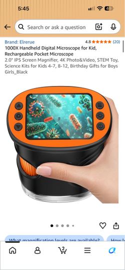 Elrerue 1000X Handheld Digital Microscope for Kids