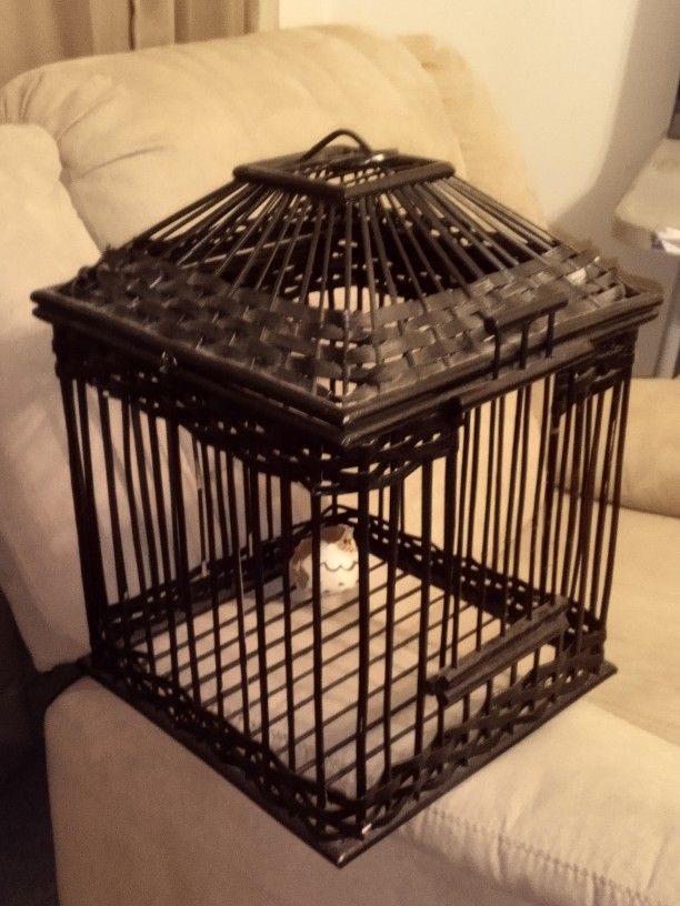 Antique Woven Bamboo And Wire Birdcage