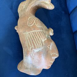 Terracotta Sculpted Head of King Pacal 1970s Vintage Replica Mexico