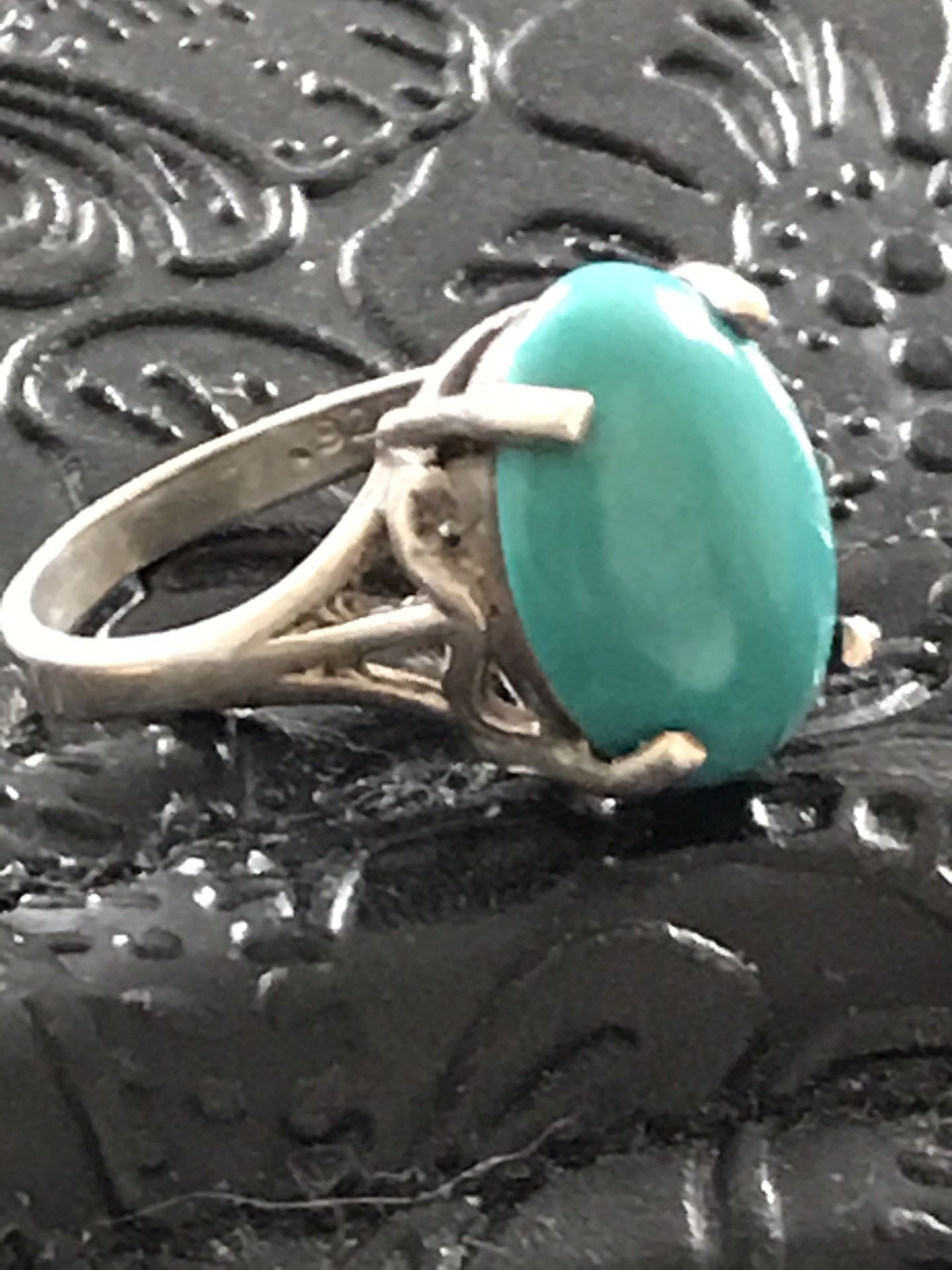 .925 Sterling Silver Ring with Natural Turquoise. Size 7.