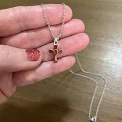 Garnet and Sterling Cross With Chain