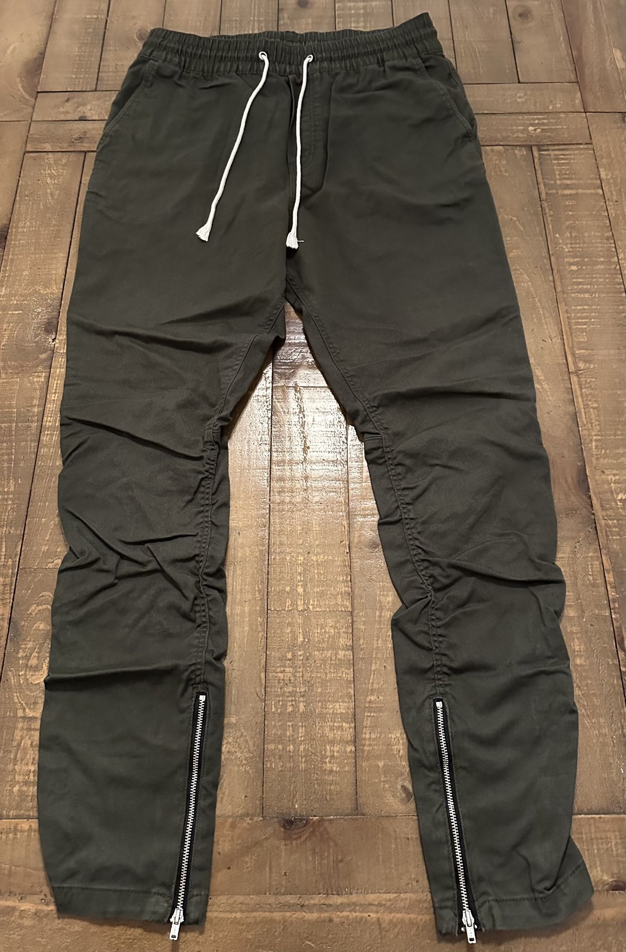 H&M Divided Men's 32 Green Jogger Pants Ankle Zip Ruched Drawstring Pockets