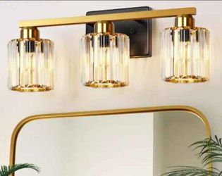 Luxury 20 in. 3-Light Antique Brass Vanity Light Fixture, Dimmable with Crystal Glass Shades brushed Gold