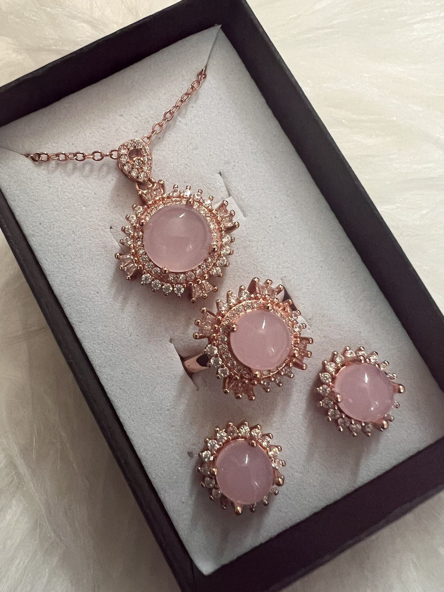 Rose quartz Moissanite Jewelry Set Rosegold