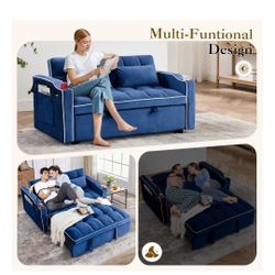 Dinosisco 3-in-1 Convertible Pull Out Sofa Bed, Loveseat Sleeper with Phone Stand, USB, B