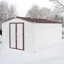 Metal garden sheds 10ftx12ft outdoor storage sheds white+coffee