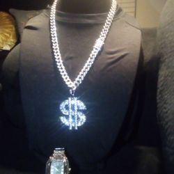 Long 26" CEO EXECUTIVE RAPPER Manifest Money Black Titanium Pendant With White Lab Cuban