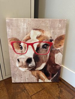 Cow with Red Glasses Canvas Wall Art.