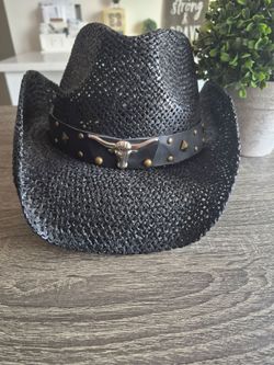 Black Straw Cowboy/Cowgirl Hat with Longhorn Band