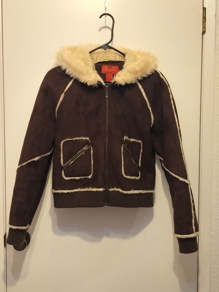 Paris Blues Faux Fur Hooded Jacket. Size Large.