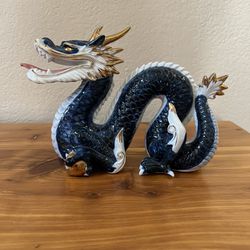  Beautiful Vintage Yoshimi K Porcelain Dragon in Cobalt Blue  - Signed