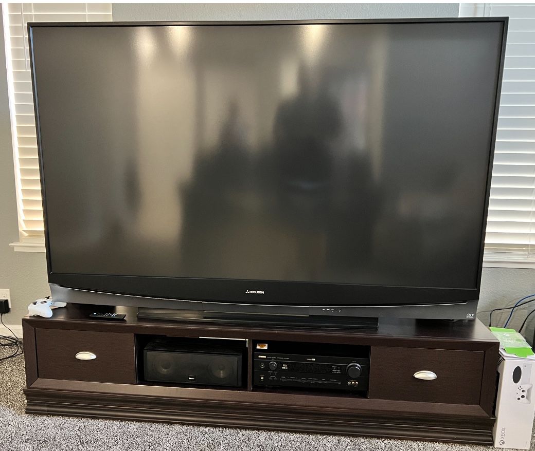 Mitsubishi 73” Big Screen DLP TV, Stand & Speakers