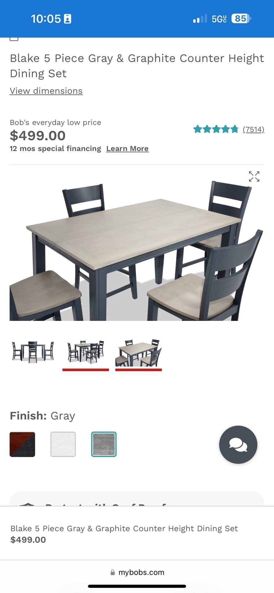 Gray & Graphite Counter Height Dining Set - $400 (Revere)