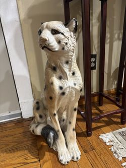 Mid-century modern Ronzan Italian hand-painted ceramic cheetah sculpture.