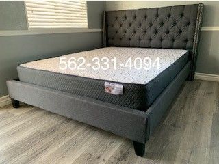 💥New Gray Queen Bed w Mattress Included💥