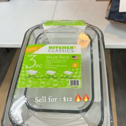 Kitchen Classics Glass Bakeware Set – 3 Piece Set $12 🔥