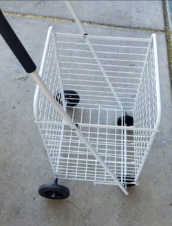 Shopping cart basket on wheels medium size white metal