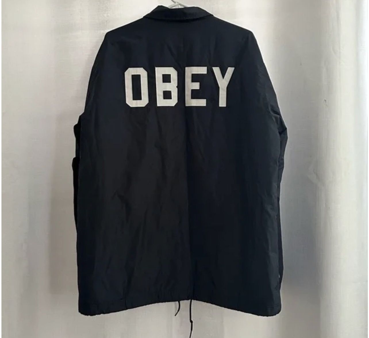 Navy Obey Worldwide Sanders Coaches Dusty Navy Spellout Windbreaker Lined Jacket