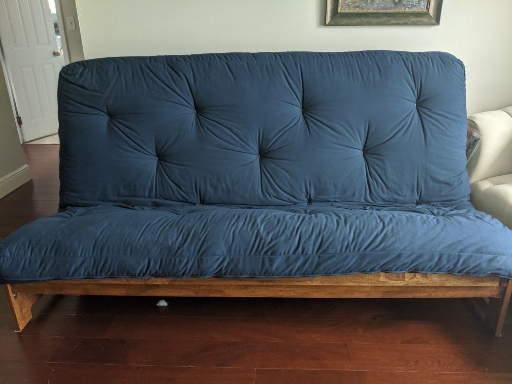 Wood-framed Futon (blue, queen size)