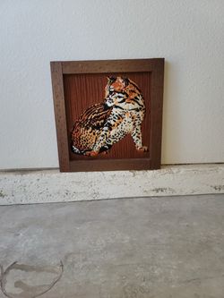 Vintage Cat Fiber Art Wall Hanging – Framed Textile Art