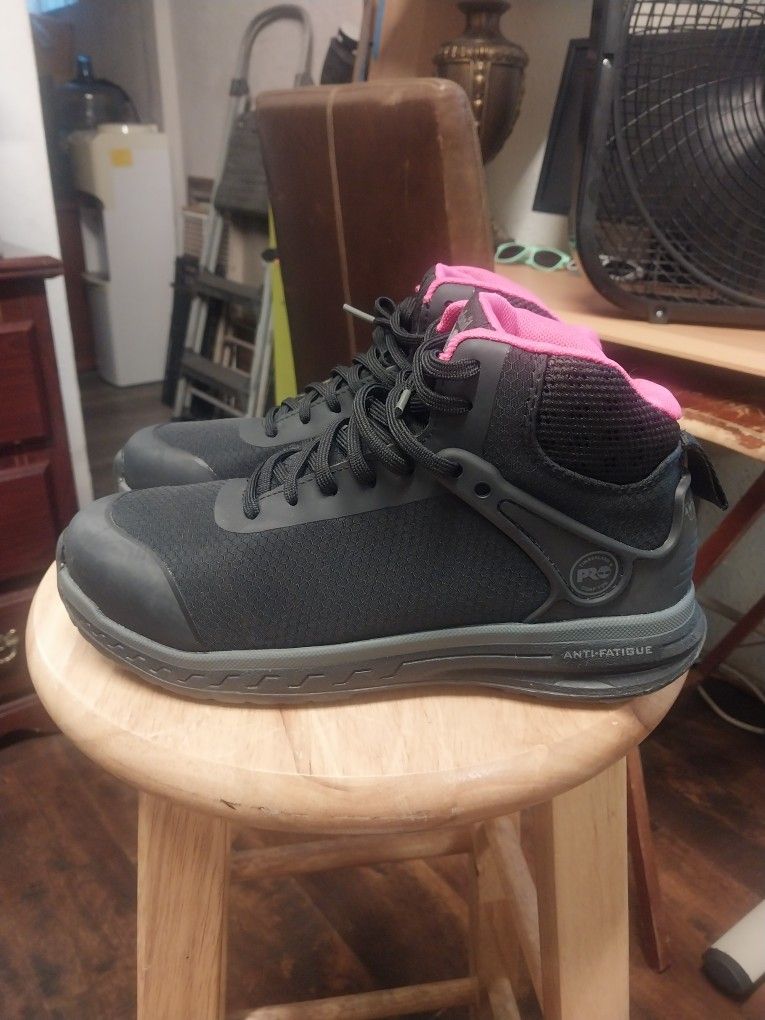 TIMBERLAND Women's Steel Toe Slip Resistant Work Boots - Black & Hot Pink π₯