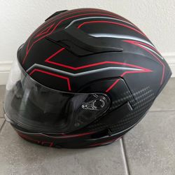 Helmet Black And Red Dual Visor Tinted Movable New 