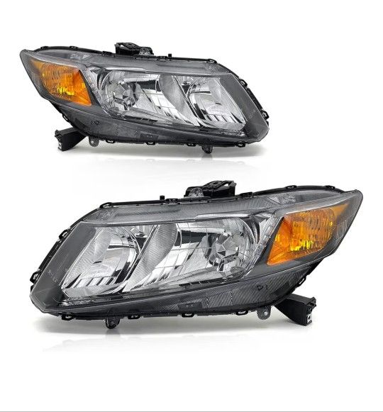 Headlight Assembly Compatible with 2012 2013 2014 2015 Civic Sedan 4-Door 12 13 Civic Coupe 2-Door Black Housing Amber Reflector 