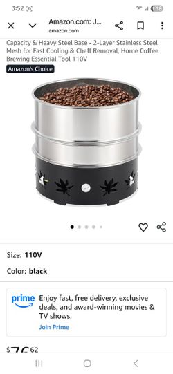 JIAWANSHUN Electric Coffee Bean Cooler with 1.1LB Capacity & Heavy Steel Base - 2-Layer Stainless Steel Mesh for Fast Cooling & Chaff Removal, Home Co