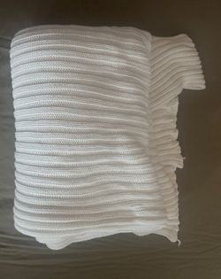 Parachute Rib Knit Cotton Throw Blanket - White, Made in Turkey