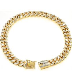 NEW! Pet Collar, Metal Chain & Diamond Collar w/ Secure Buckle, (Gold, 14", 2.25 oz.) *could fit human necks too! (2 available)