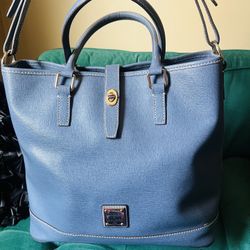Dooney & Bourke Saffiano Leather Perry Satchel In Steel Blue 