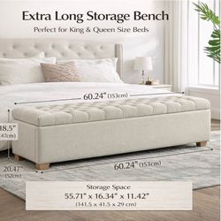 60.2β Extra Long Storage Bench β Chenille Upholstered Ottoman with Hidden Storage