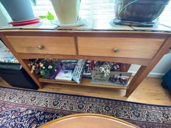 Wood Console Table with Drawers and Shelf