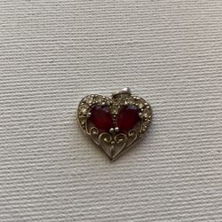 Silver Heart Shaped Pendant With Gemstones