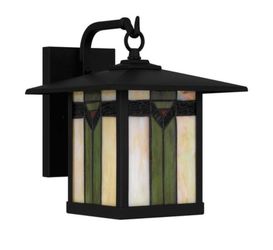 Home Decorators Collection Sumner 9.13 in. Matte Black Tiffany Hardwired Outdoor Wall Light Lantern Sconce