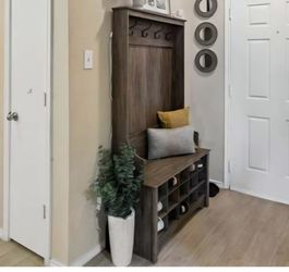Rustic Wood Hall Tree Entryway Bench with Shoe Storage