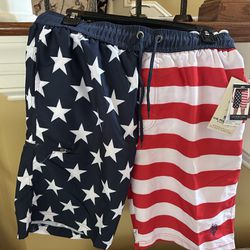 Men’s Medium Polo Swimsuit, US Flag Theme BNWT