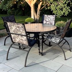 Vintage Metal Patio Set | 4 Chairs + Round Table | Floral