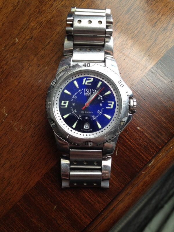 MENS ESQ SPORT WATCH STAINLESS STEEL BLUE DIAL WITH DATE E5370 SWISS QUARTZ