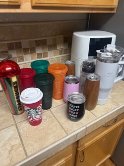 various size tumblers and water bottles