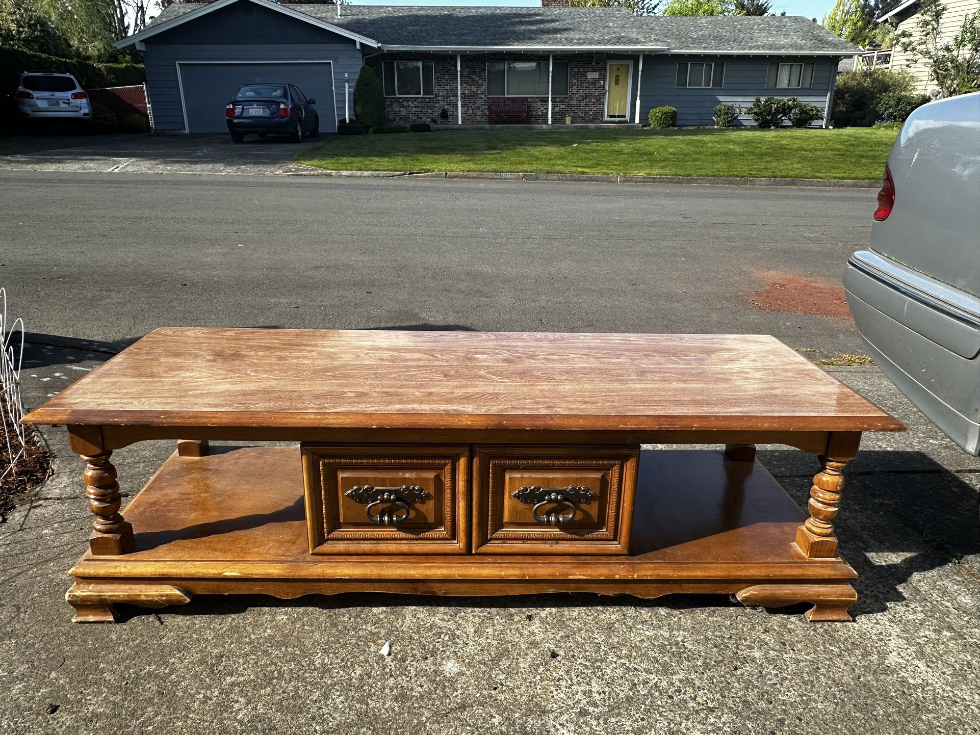 Vintage Solid Wood Coffee Table With Cabinets