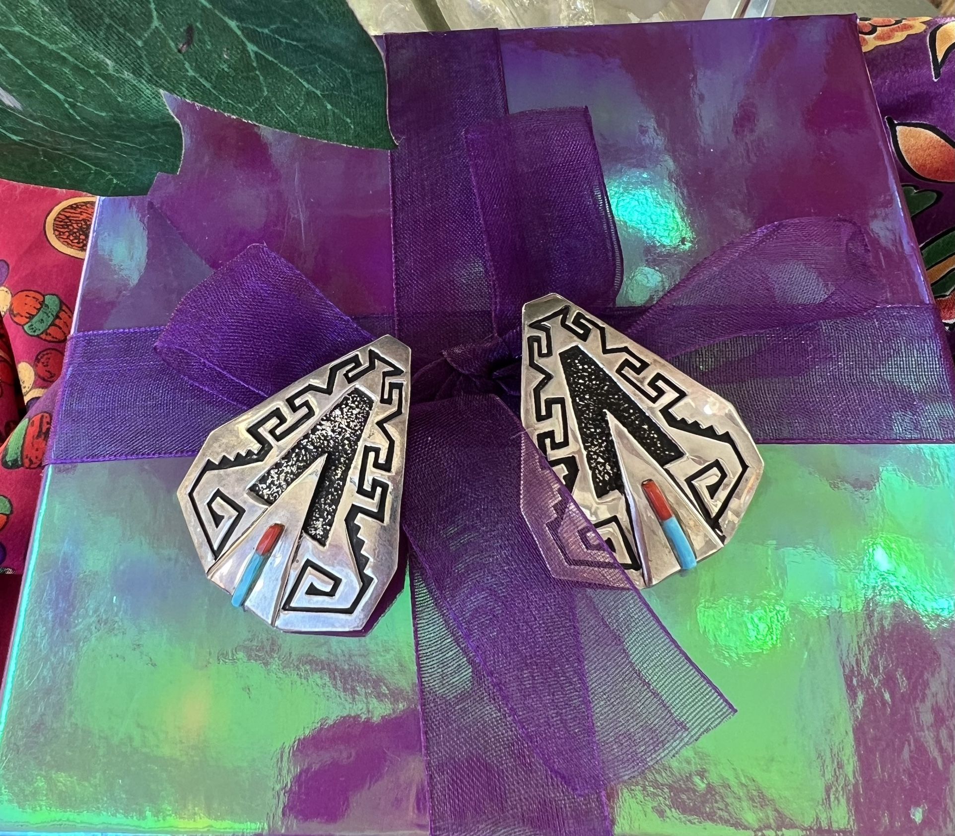 TURQUOISE STERLING SILVER STUDDED EARRINGS