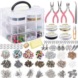 EuTengHao The jewelry manufacturing supply kit includes assorted beads, beads, beads, spacer beads, wire cable pliers for repairing necklaces, earring