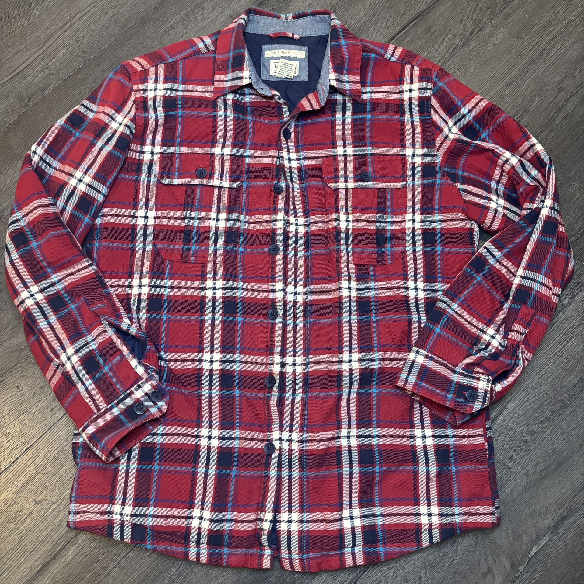 LL Bean Primaloft Shirt Slightly Fitted Quilt Lined Plaid Men's M Red Flannel