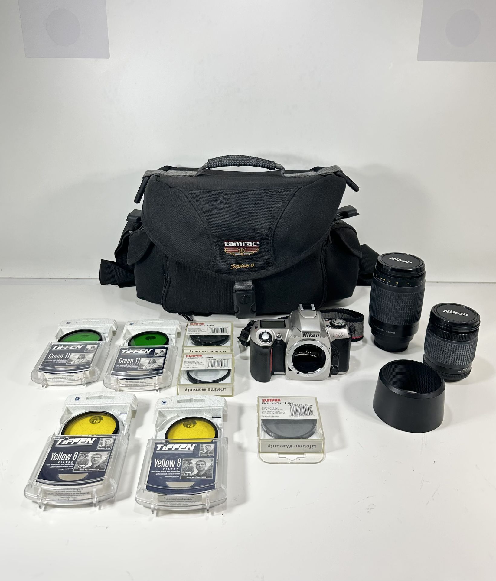 Nikon N65 SLR Camera with Canon 28-80mm & 70-300mm Lenses, 7 Filters and Bag