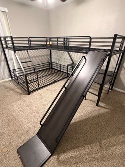 Triple Bunk Bed with Slide and Ladder
