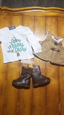 New baby girls 12M 12 months Gymboree Old Navy fall winter set outfit top boots size 4 vest gift Christmas