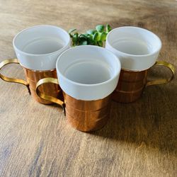 3 Pc. Copper Mugs W/porcelain Cup Insert