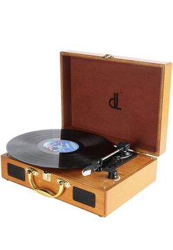 dl Record Player with 3 Speeds 33/45/78 Portable Vintage Wooden Case Turntable with Stereo Speakers, PC Recorder, 3.5 mm, RCA/AUX Vinyl Turntable