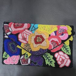Floral beaded Clutch With Chain Strap